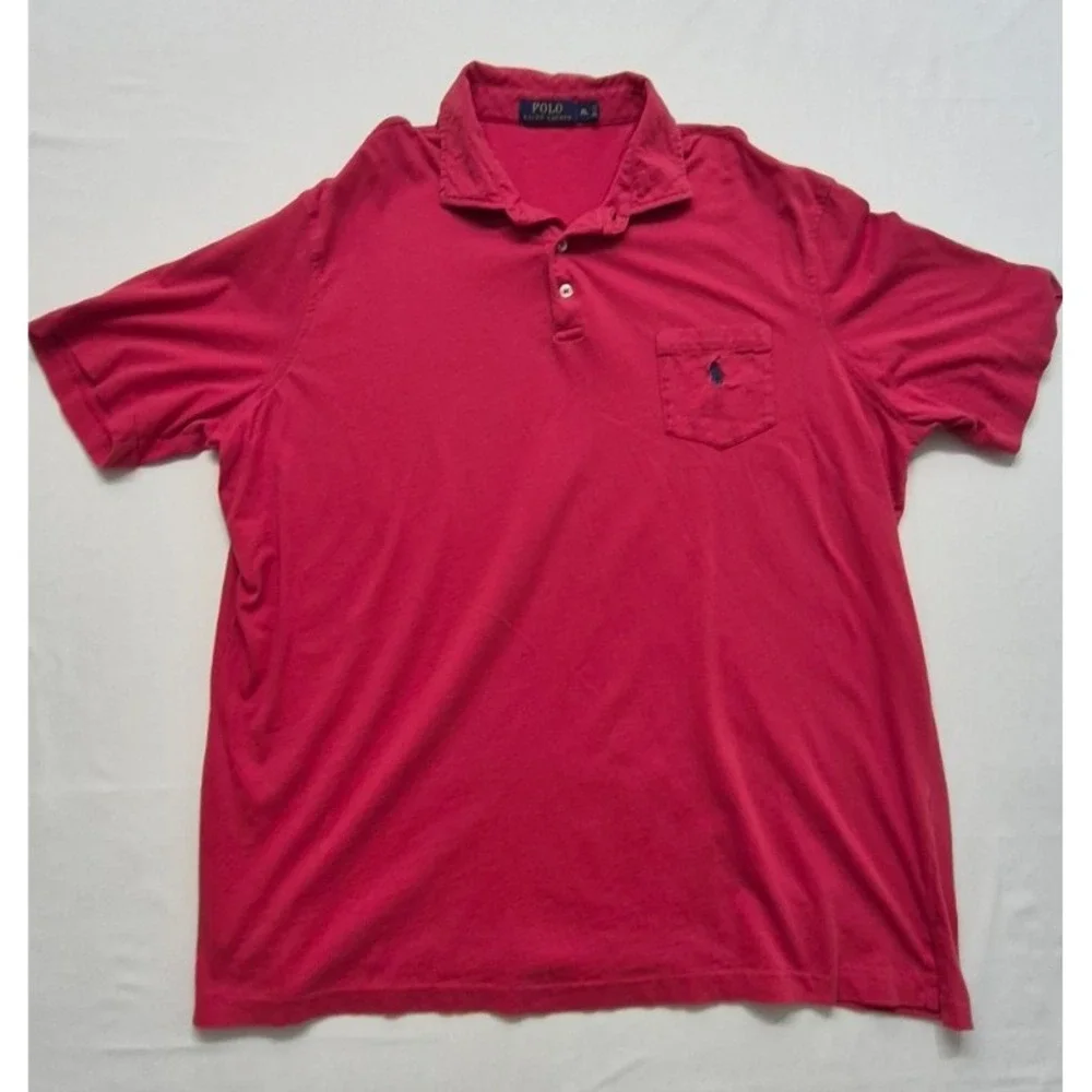 Polo Ralph Lauren men's red short sleeve front pocket‎ polo shirt XL 100% cotton
